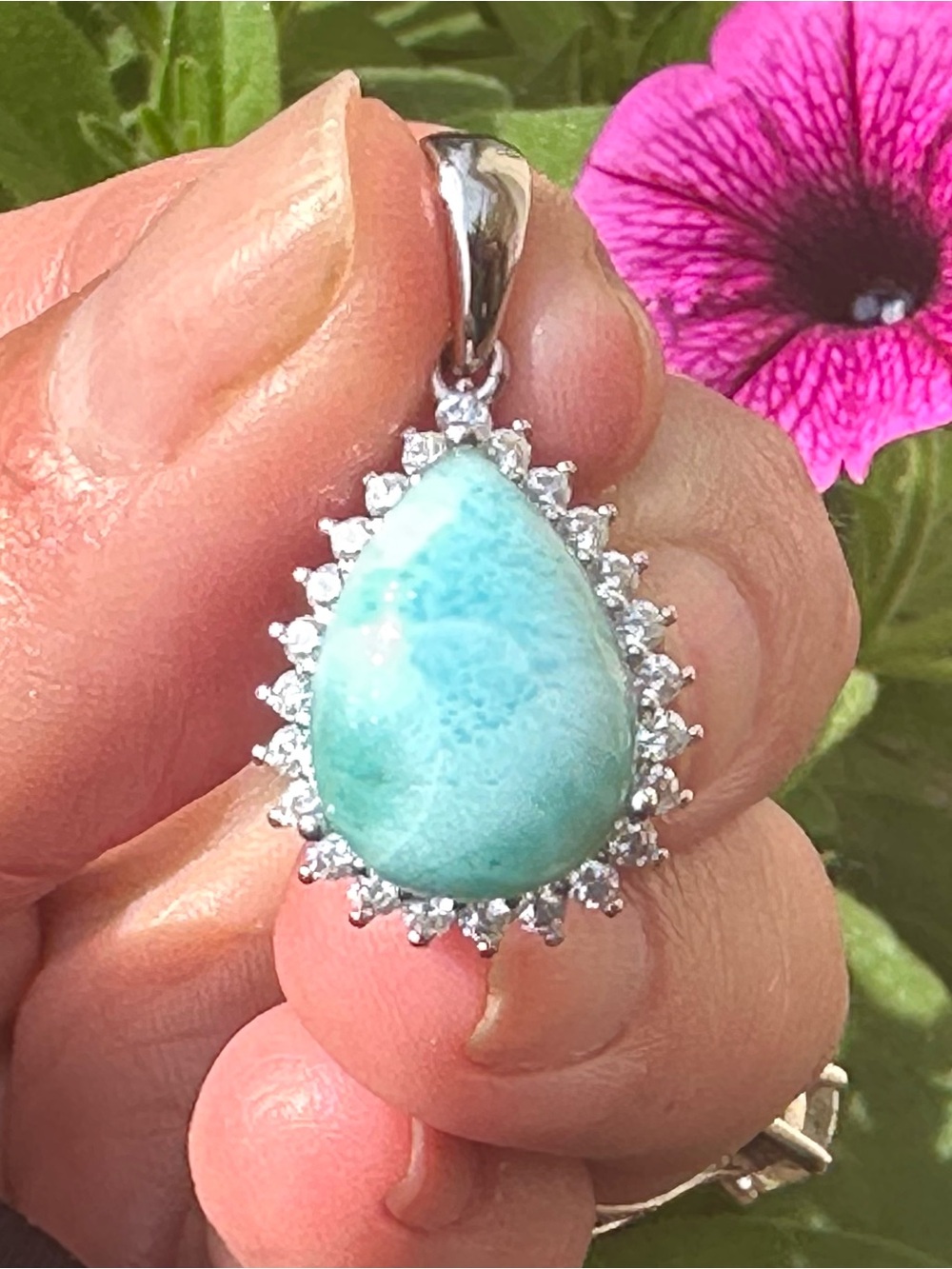 Larimar Sterling Silver Teardrop Pendant Sky Blue Stone, BRAND NEW